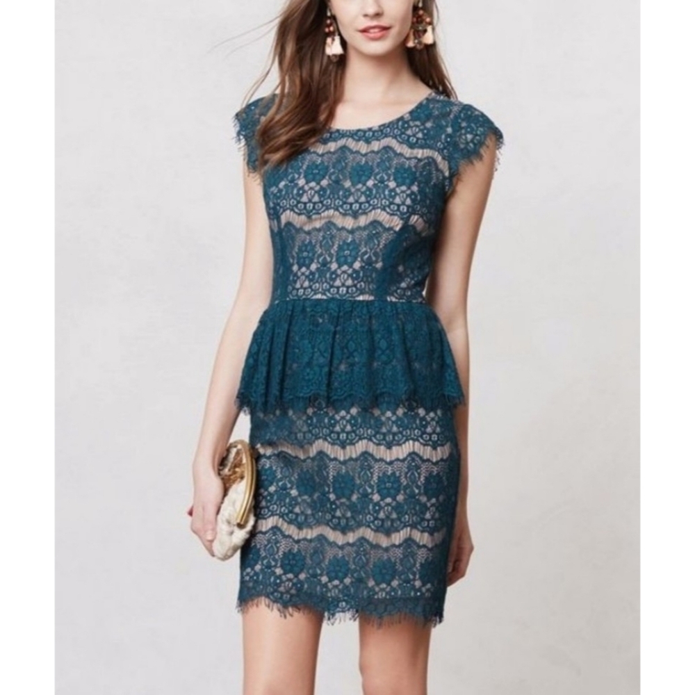 Anthropologie Teal Lace Dress